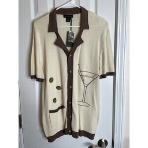 Art Of Rhetoric Shirt Mens Medium Cream Brown Button Up Martini Cocktail NWT